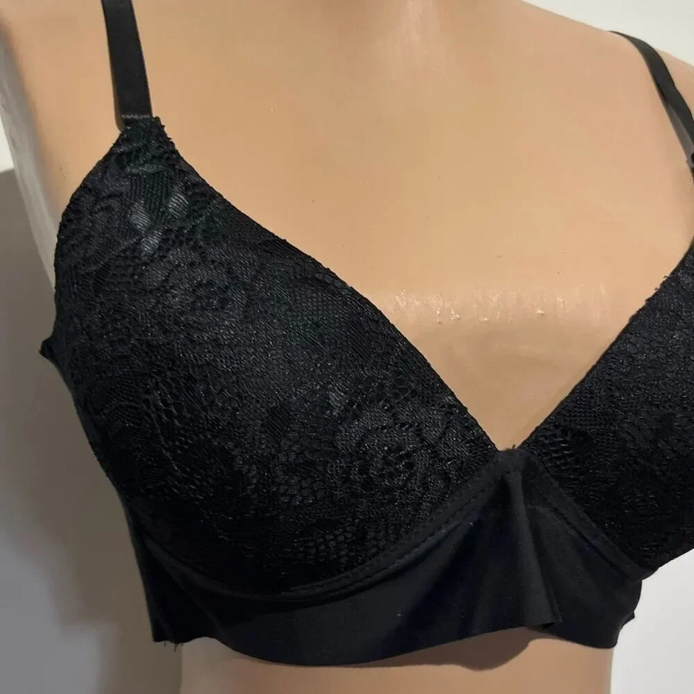 Catherine Malandrino‎ Women's Black Lace Overlay Wireless Padded Bra Size 38C